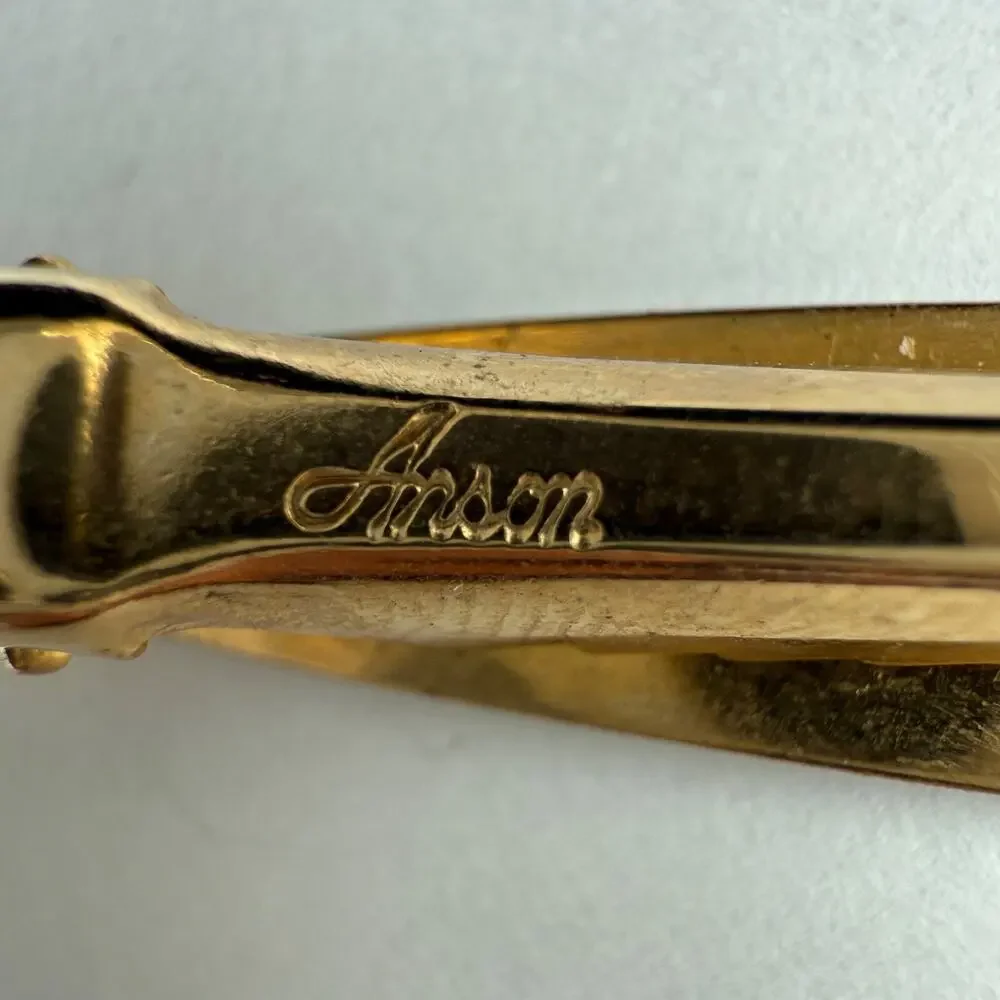 Vintage Anson Gold Tone Tie Clip Engraved Floral Design 2 Inches